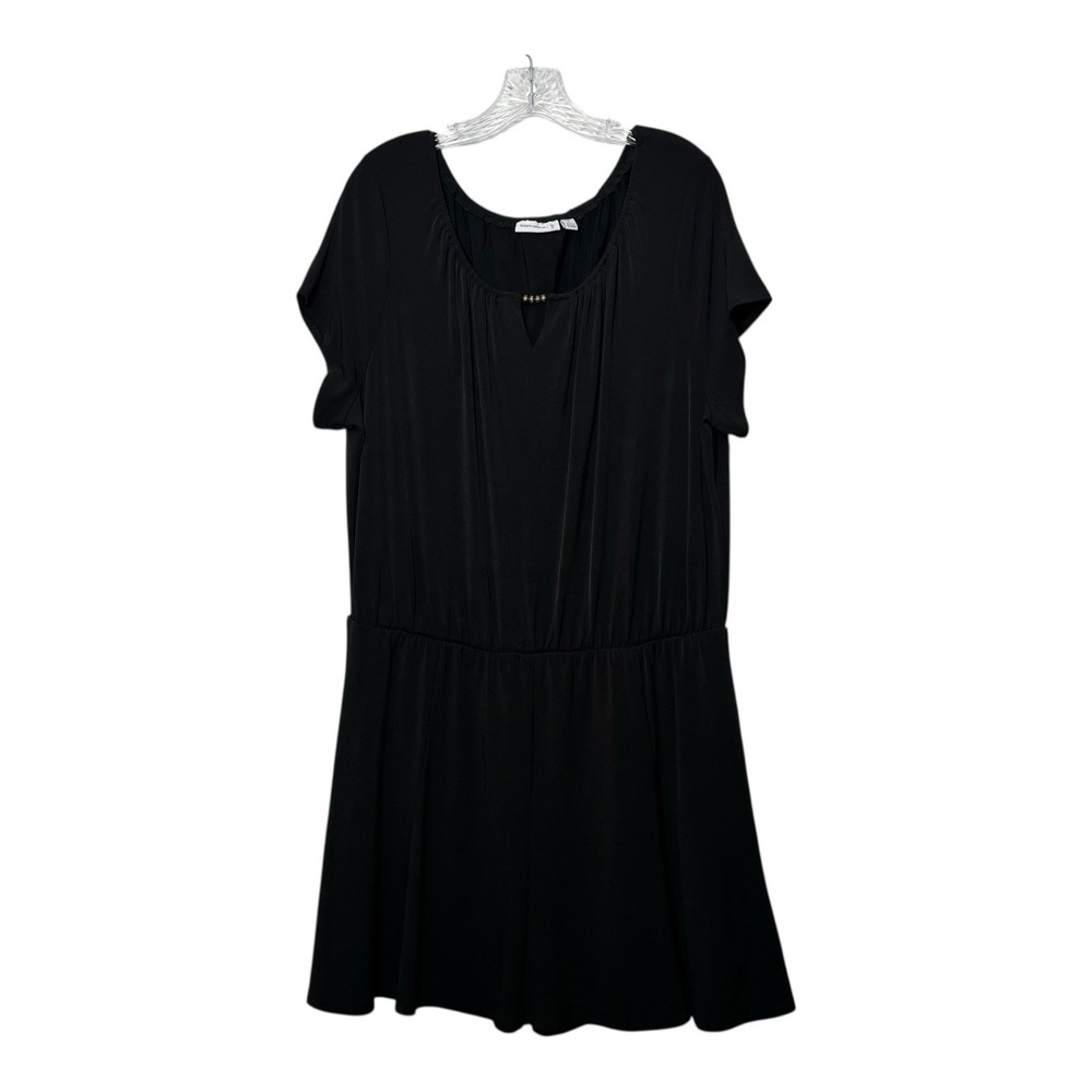 Susan Graver Womens Size XL Midi Dress Romper Black Liquid Knit Scoop Neck Bead